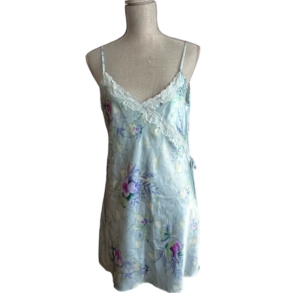 Vintage Angelique Satin & Lace Blue Babydoll Dress